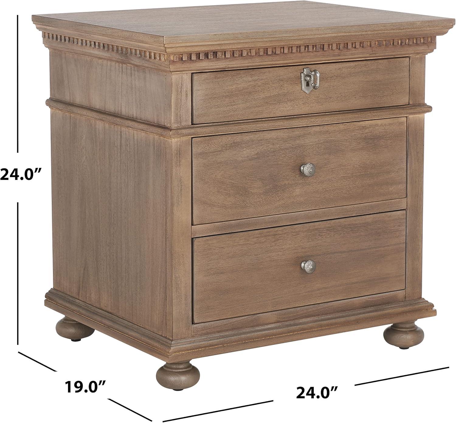 SAFAVIEH Couture Home Collection Allisyn Light Brown 3-Drawer Wood Nightstand Table (Fully Assembled)