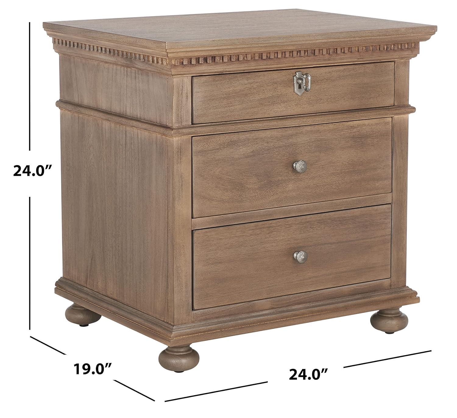 SAFAVIEH Couture Home Collection Allisyn Light Brown 3-Drawer Wood Nightstand Table (Fully Assembled)