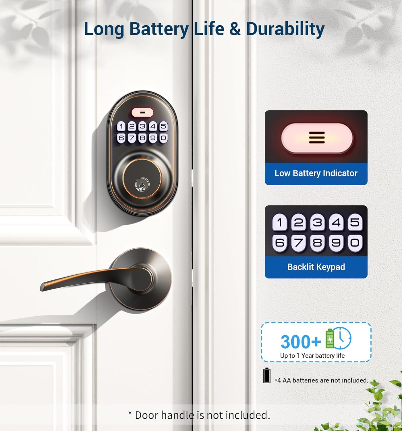 Veise Keyless Entry Door Lock, Electronic Keypad Deadbolt, Keyed Entry, Auto Lock, Anti-Peeking Password, Back Lit & Easy Installation Design, Oil Rubbed Bronze