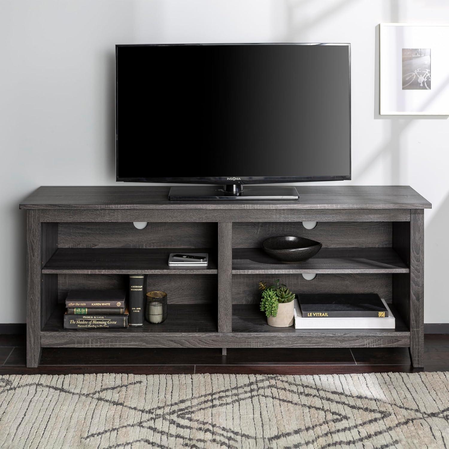 Walker Edison Open Storage TV Stand for TVs up to 65", Charcoal