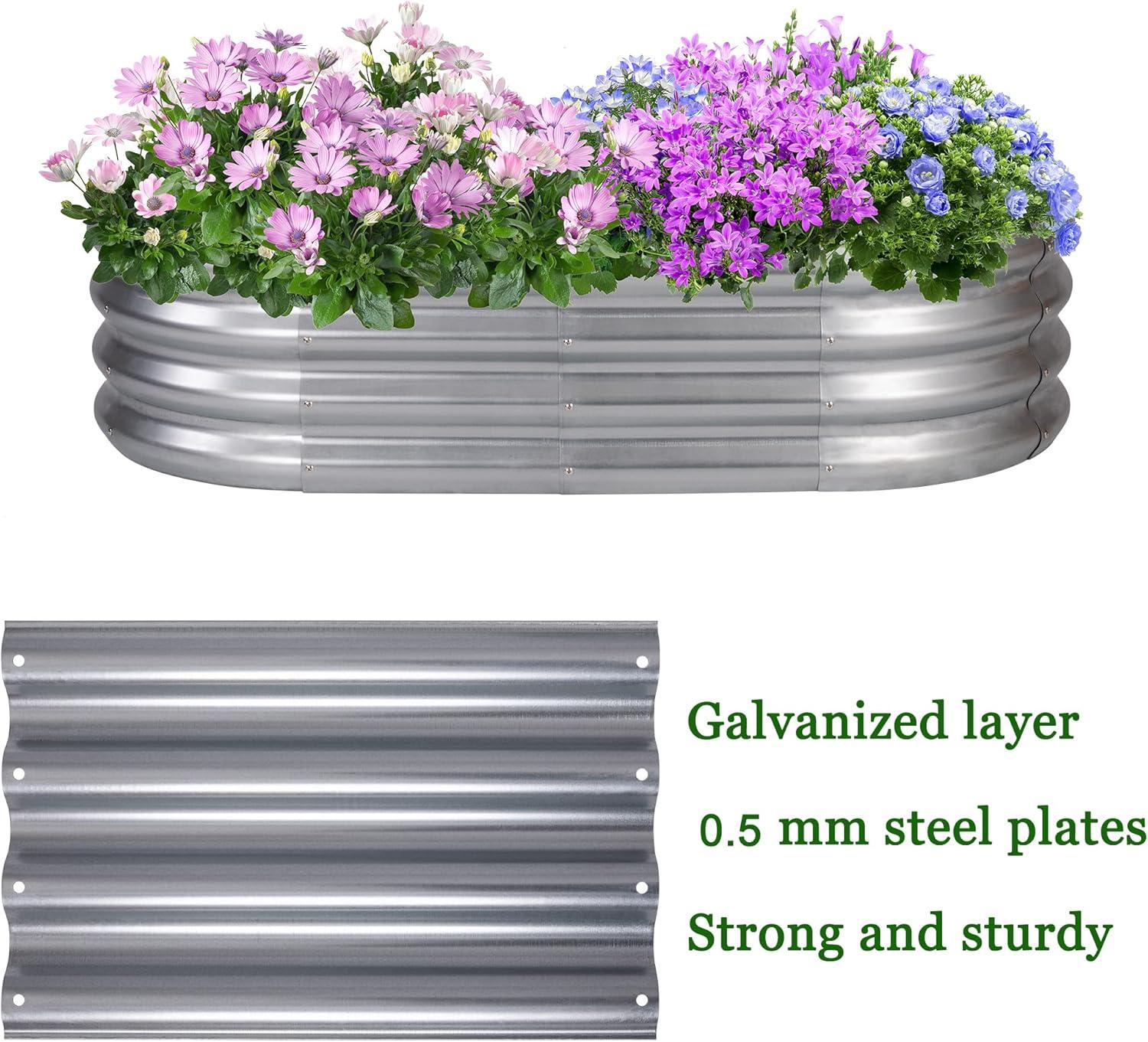 Sunnyglade Galvanized Raised Garden Bed Kit, Rot-Resistant Metal Garden Bed Planter for Gardening Vegetables, Fruits, Flower (4 .4X 2 x 0.8 FT)