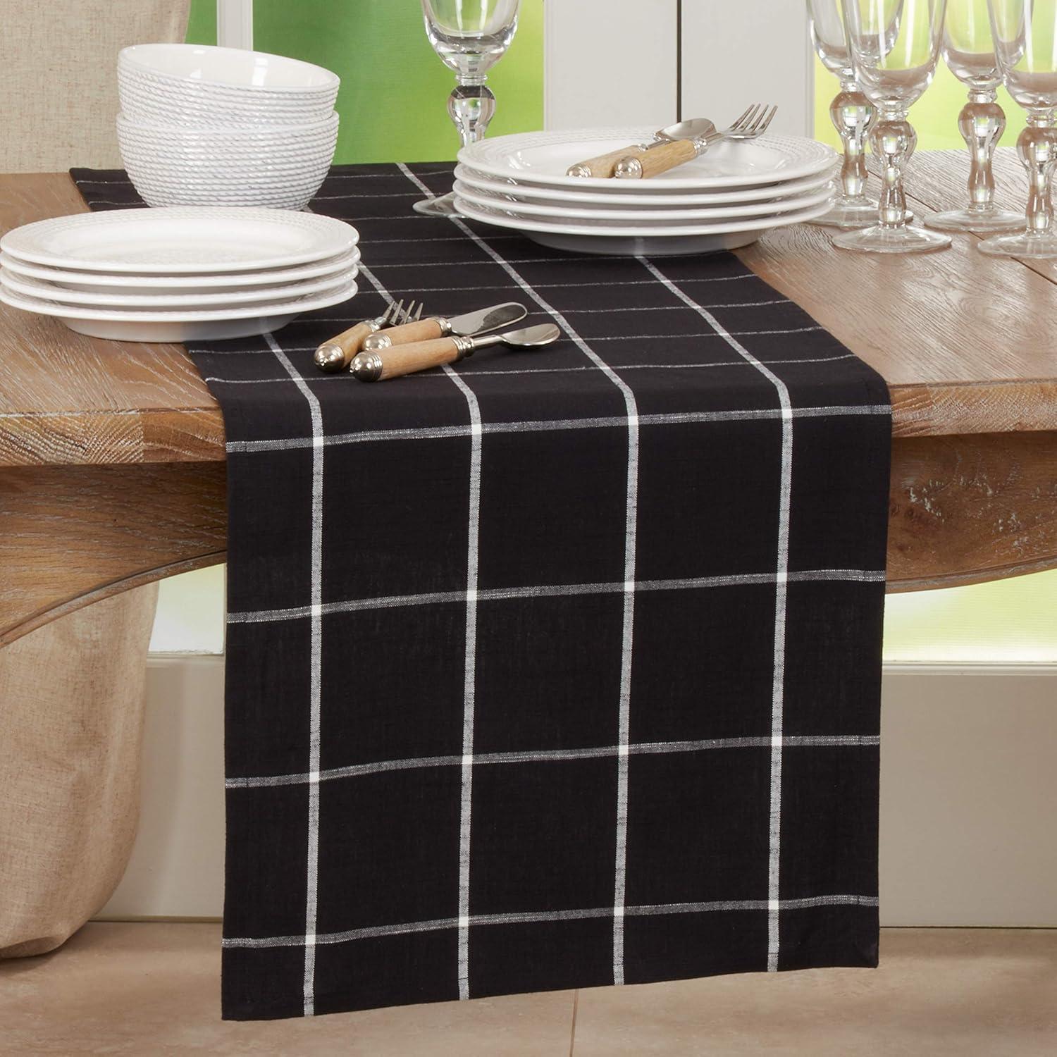 Saro Lifestyle Dining Table Runner With Large Plaid Design, Black, 16" x 72"