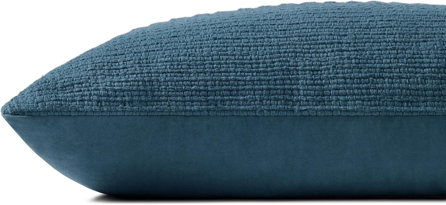 Blue Cotton Lumbar Pillow with Down Insert, 12'' x 27''