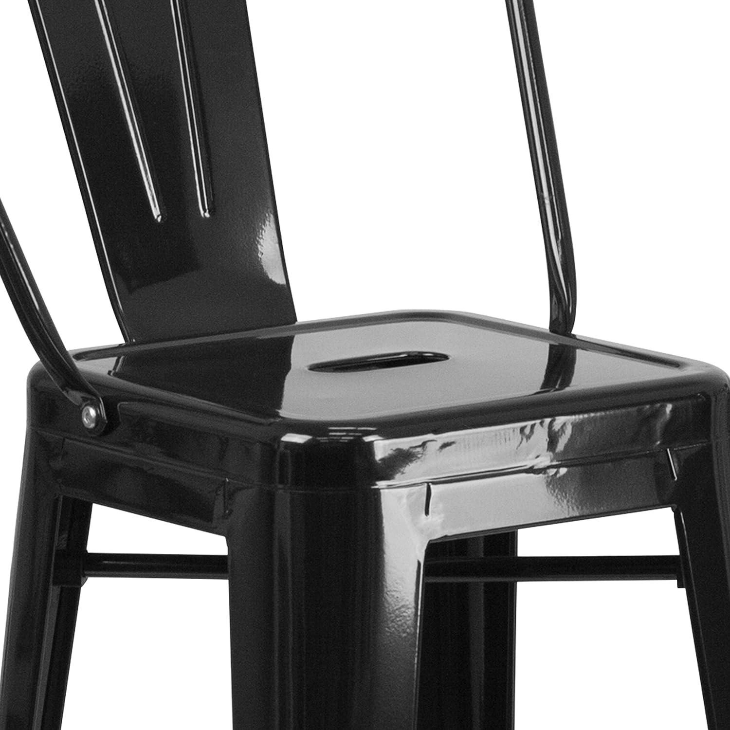 Modern Industrial Black Galvanized Steel Mid-Back Bar Stool