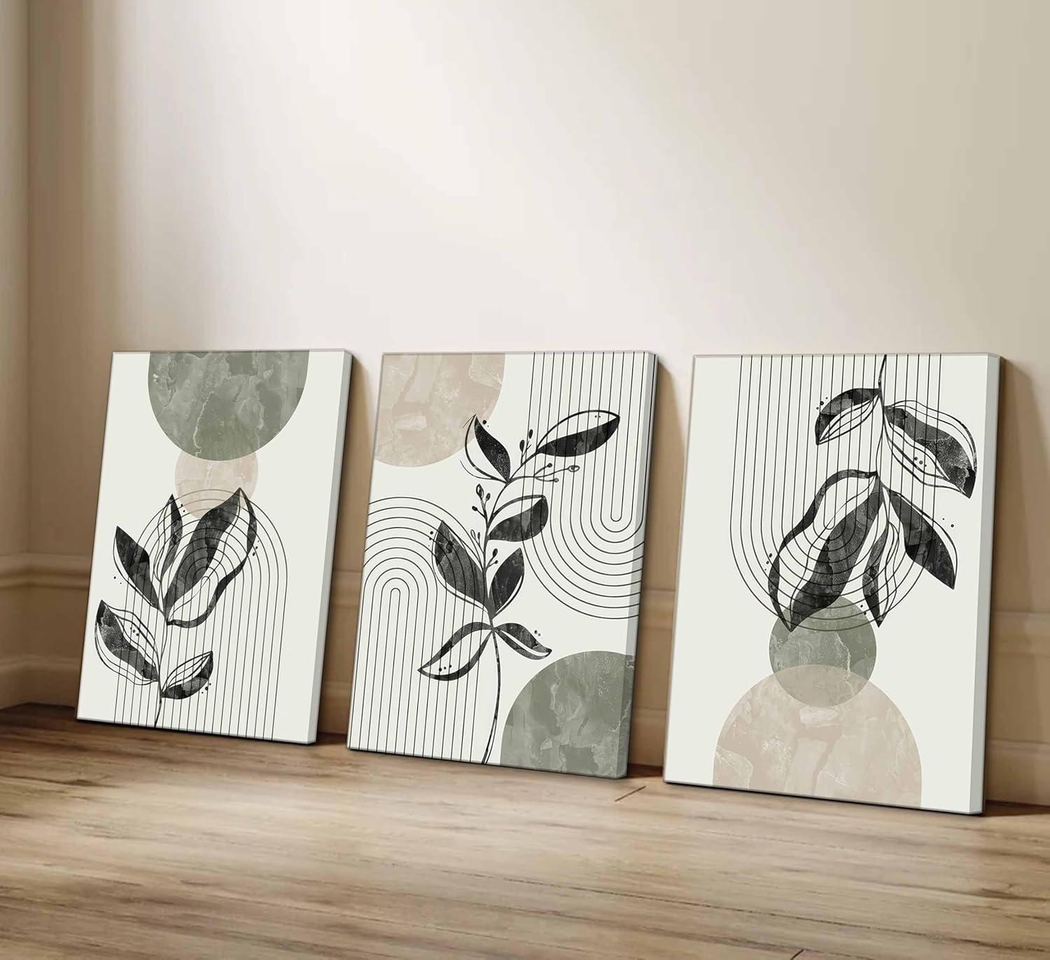 Sage Green Abstract Boho Canvas Wall Art Set