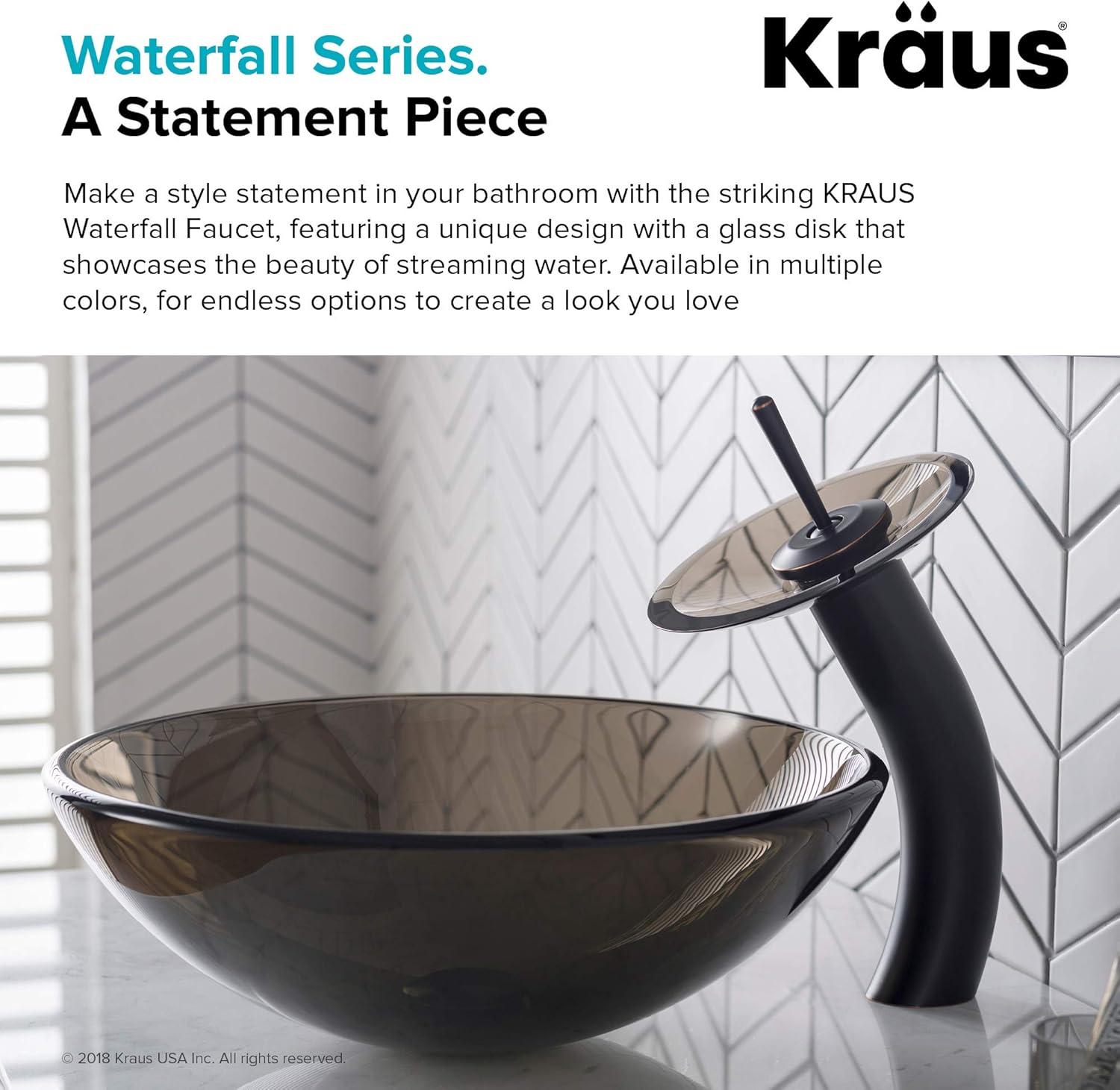 Kraus KGW-1700ORB-BRCL Premium Faucet Glass Waterfall  Vessel Bathroom Sink