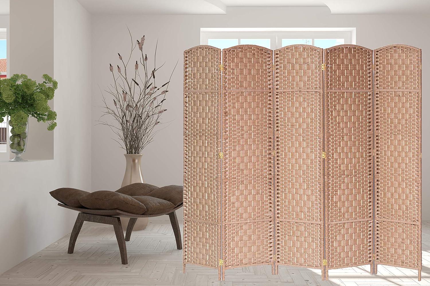 Room Divider Diamond Weave Bamboo Fiber Privacy Partition Screen