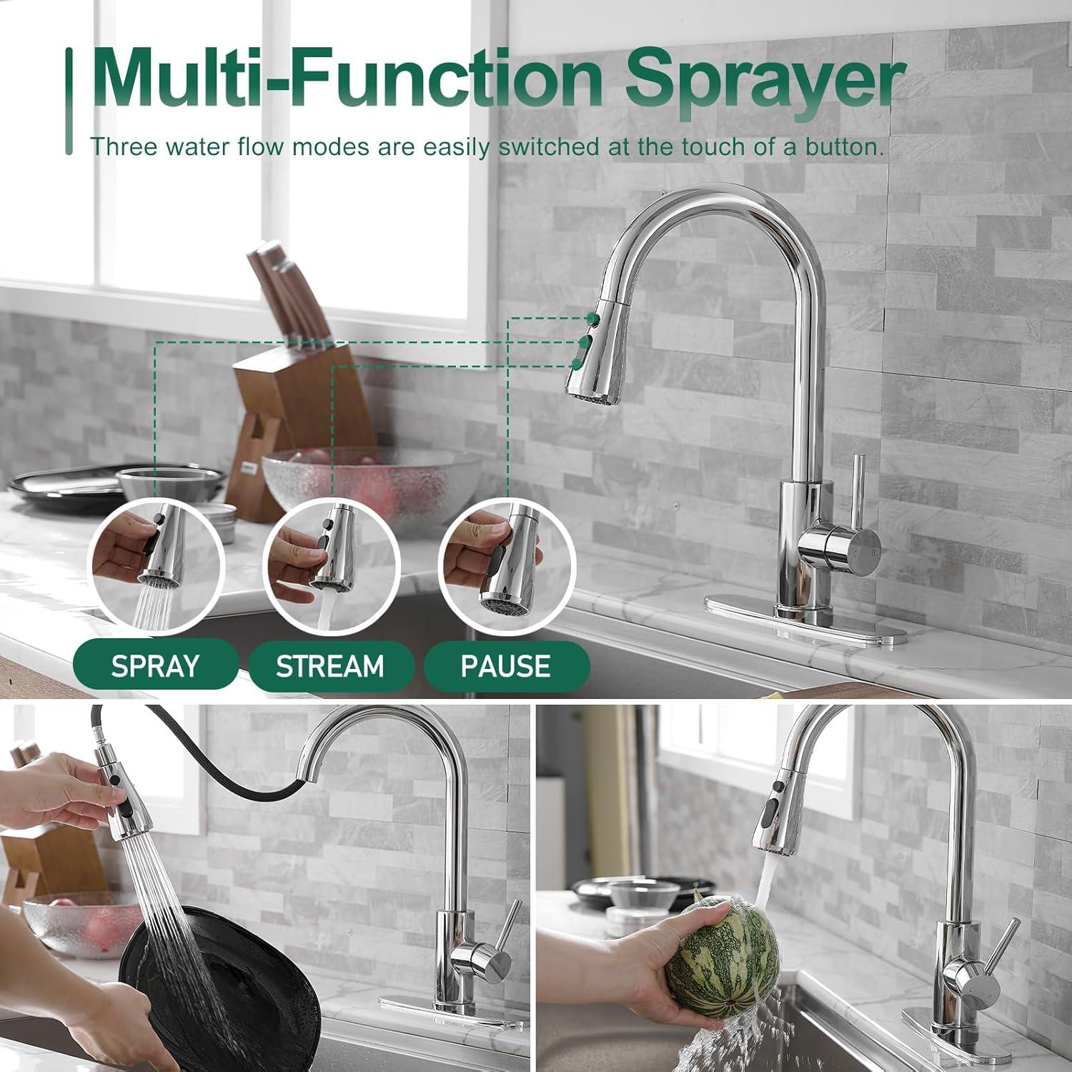 GAGALIFE Single Handle Pull Down Sprayer Kitchen Faucet High Arc Stainless Steel Faucet with 3-Function Sprayer JJL-CL-PT-SDP-C