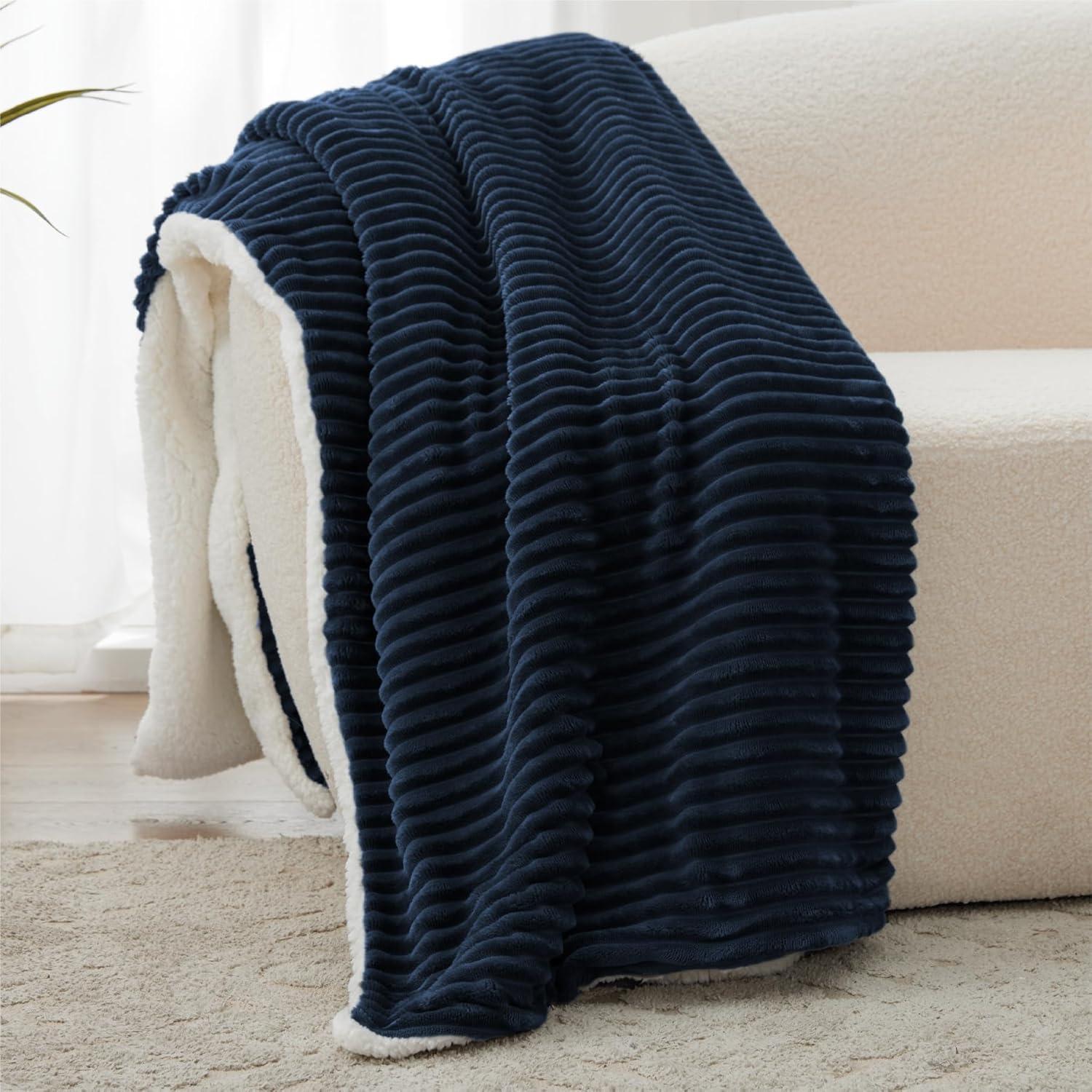 PAVILIA Soft Thick Fleece Flannel Ribbed Striped Throw Blanket, Luxury Fuzzy Plush Warm Cozy for Sofa Couch Bed