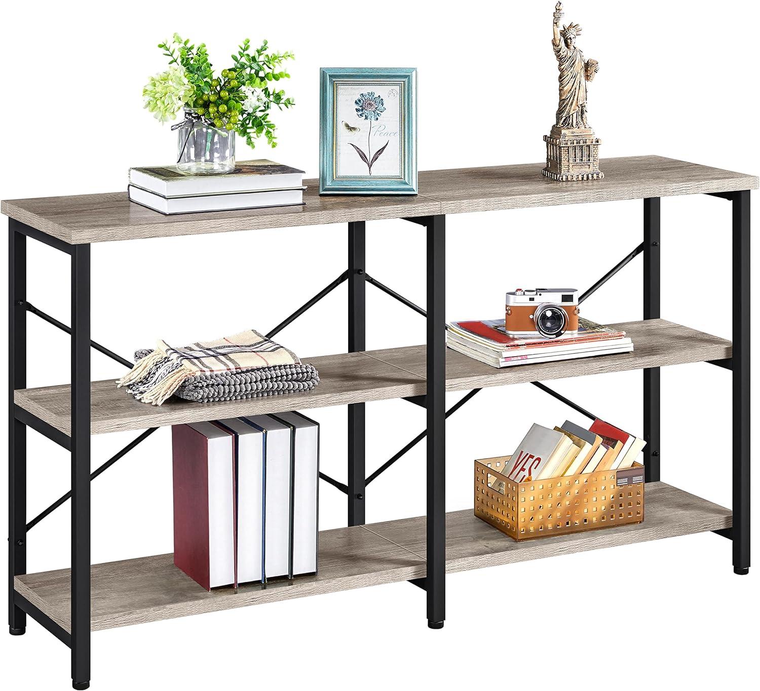 Renwick 3-Tier Industrial Console Table, Rustic Gray