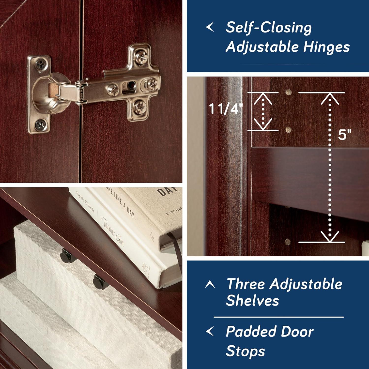 72" Palladia Library with Doors Select Cherry Red - Sauder: MDF Construction, Laminate Surface, Classic Design