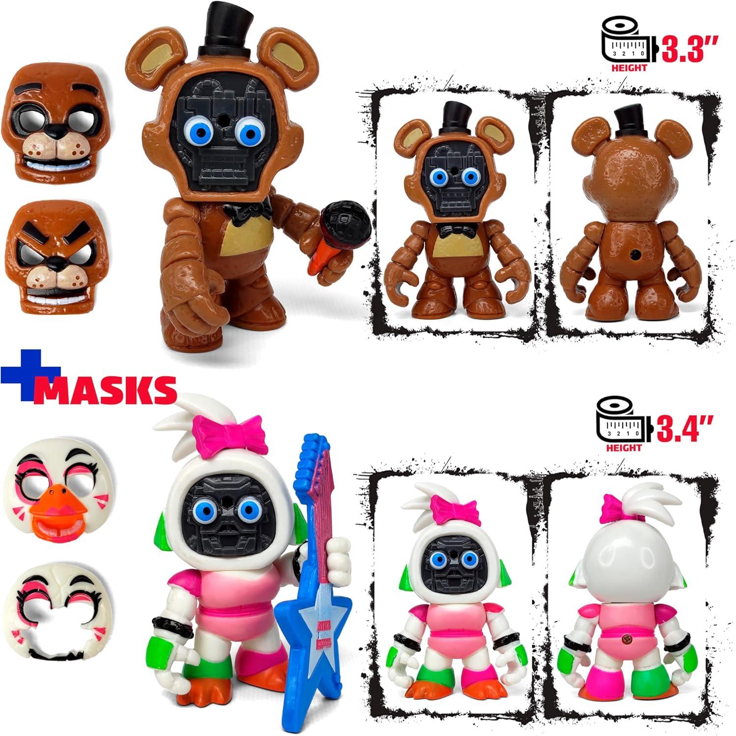 Set 12 pcs Inspired by Game Five Night at Freddys Toys | Mini Figures with Masks | FNAF Action Figure [Rockstar Bonnie, Montgomery Gator, Chica, Human Security, Radioactive Foxy etc.]