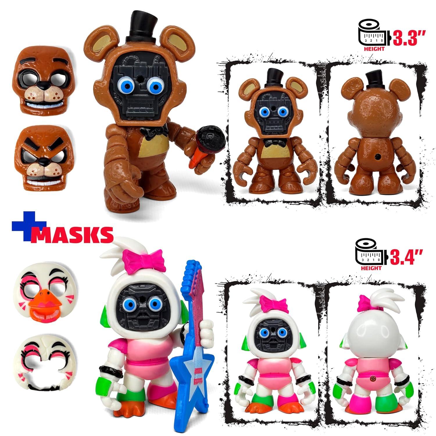 Set 12 pcs Inspired by Game Five Night at Freddys Toys | Mini Figures with Masks | FNAF Action Figure [Rockstar Bonnie, Montgomery Gator, Chica, Human Security, Radioactive Foxy etc.]
