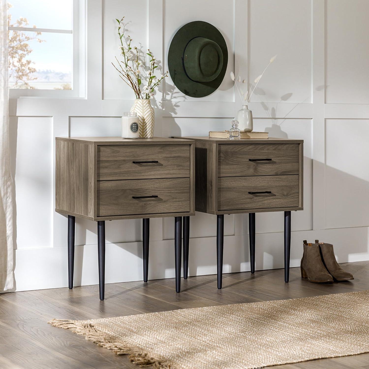 Walker Edison Mid Century Modern Two-Drawer Nightstand, Black