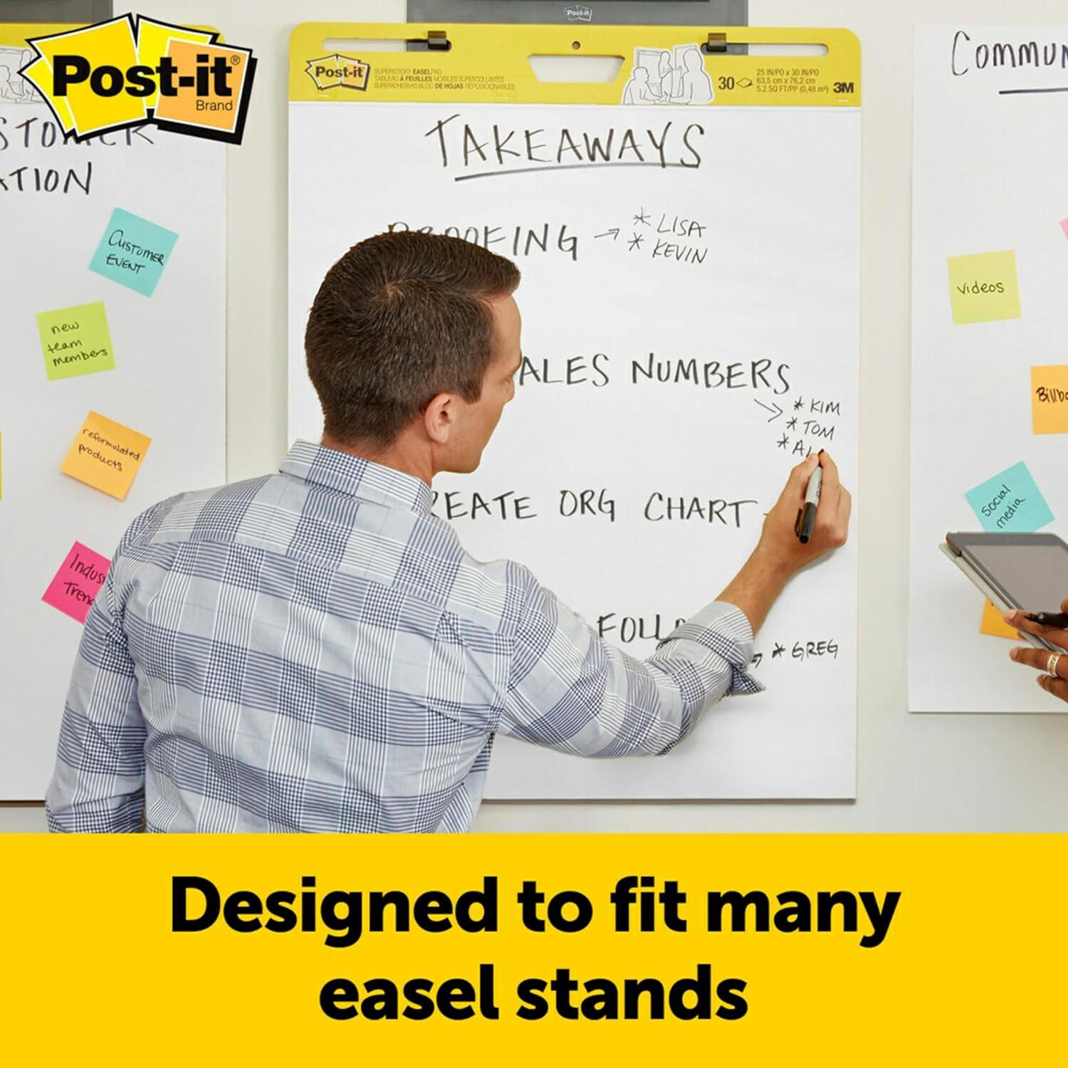 post-it super sticky wall easel pad, 20 x 23 inches, 20 sheets/pad, 2 pads (566), portable white premium self stick flip chart paper, rolls for portability, hangs with command strips