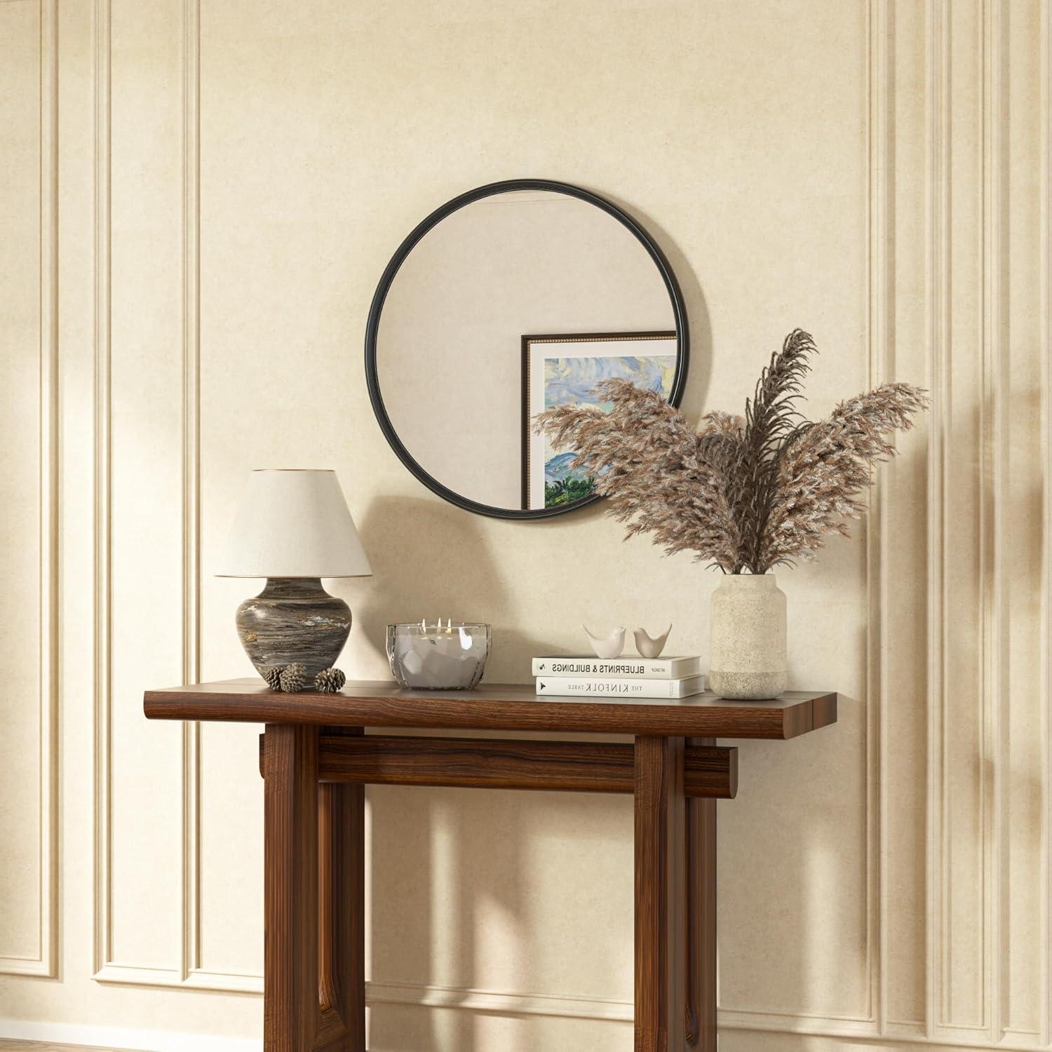 Tetote Black Round Mirror for Bathroom, 24 inch Modern Circle Mirrors, Wall Mounted Matte Metal Frame Entryway Decorative Farmhouse Vanity Mirror
