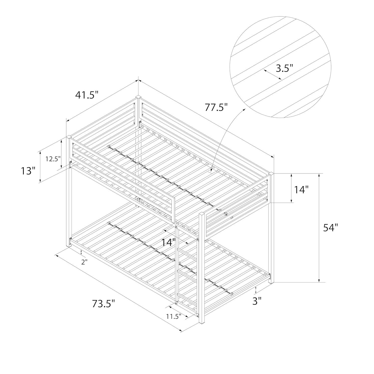 DHP Miles Metal Twin/Twin Bunk Bed, Silver