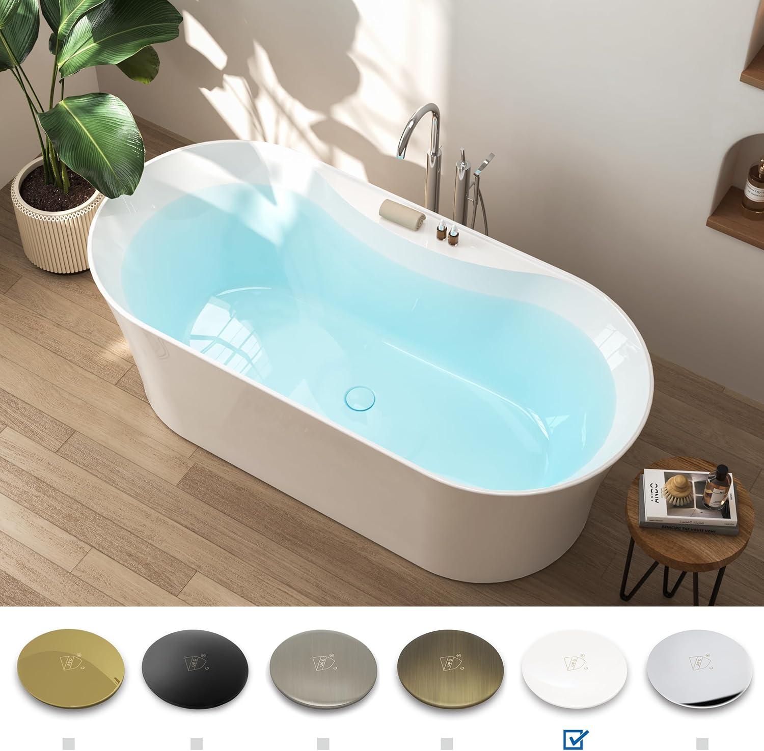 Bali Elite 67" x 30" Freestanding Soaking Acrylic Bathtub with Brushed Nickel Drain