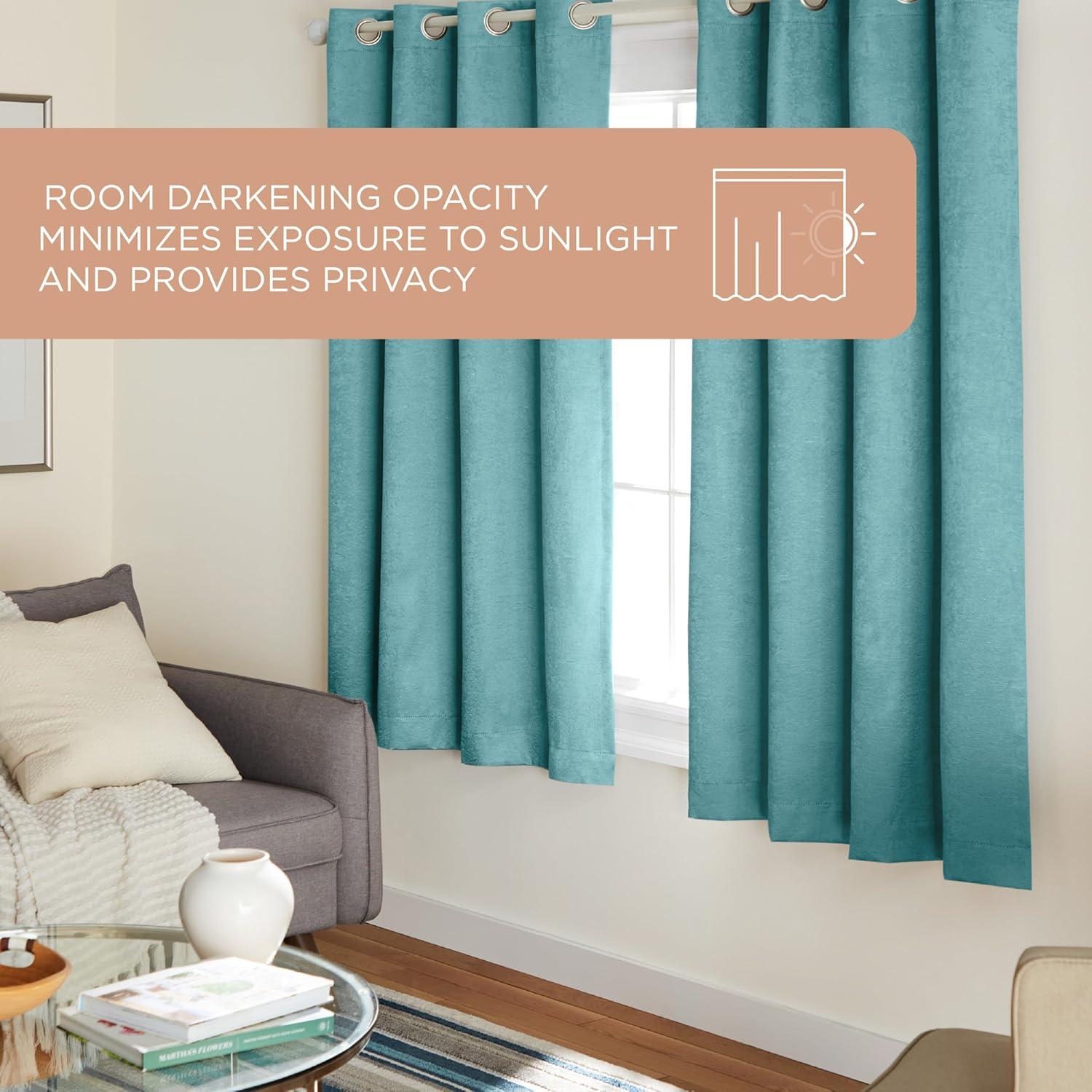 Set of 2 63"x52" Oxford Textured Sateen Thermal Room Darkening Grommet Top Window Curtain Panel Teal - Exclusive Home