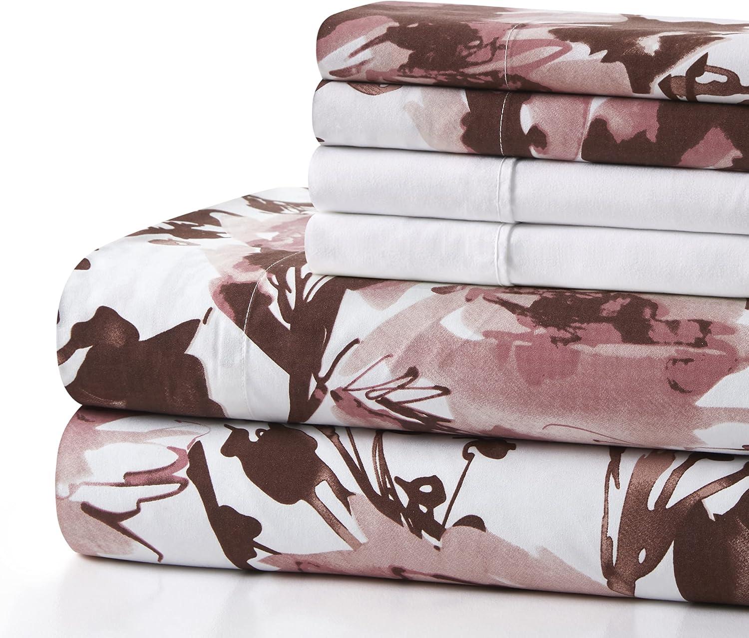 Queen Pink Floral Polyester Bamboo Deep Pocket Sheet Set