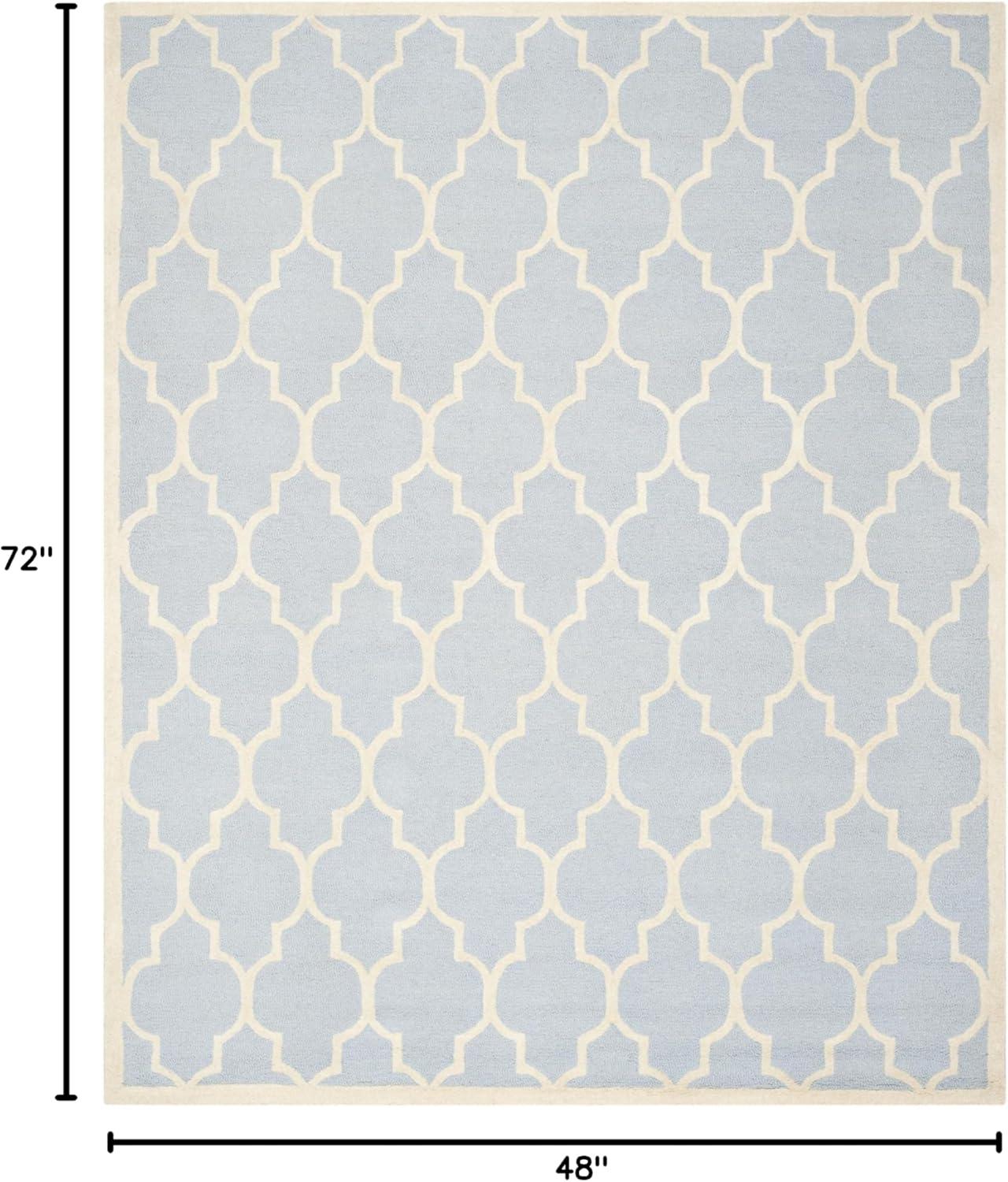 SAFAVIEH Cambridge Kevin Geometric Wool Area Rug, Light Blue/Ivory, 4' x 6'