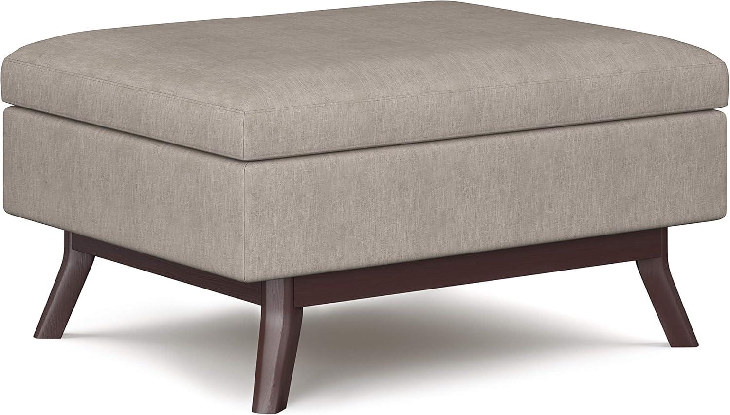 Simpli Home Owen 34" Linen Look Fabric Coffee Table Ottoman in Natural