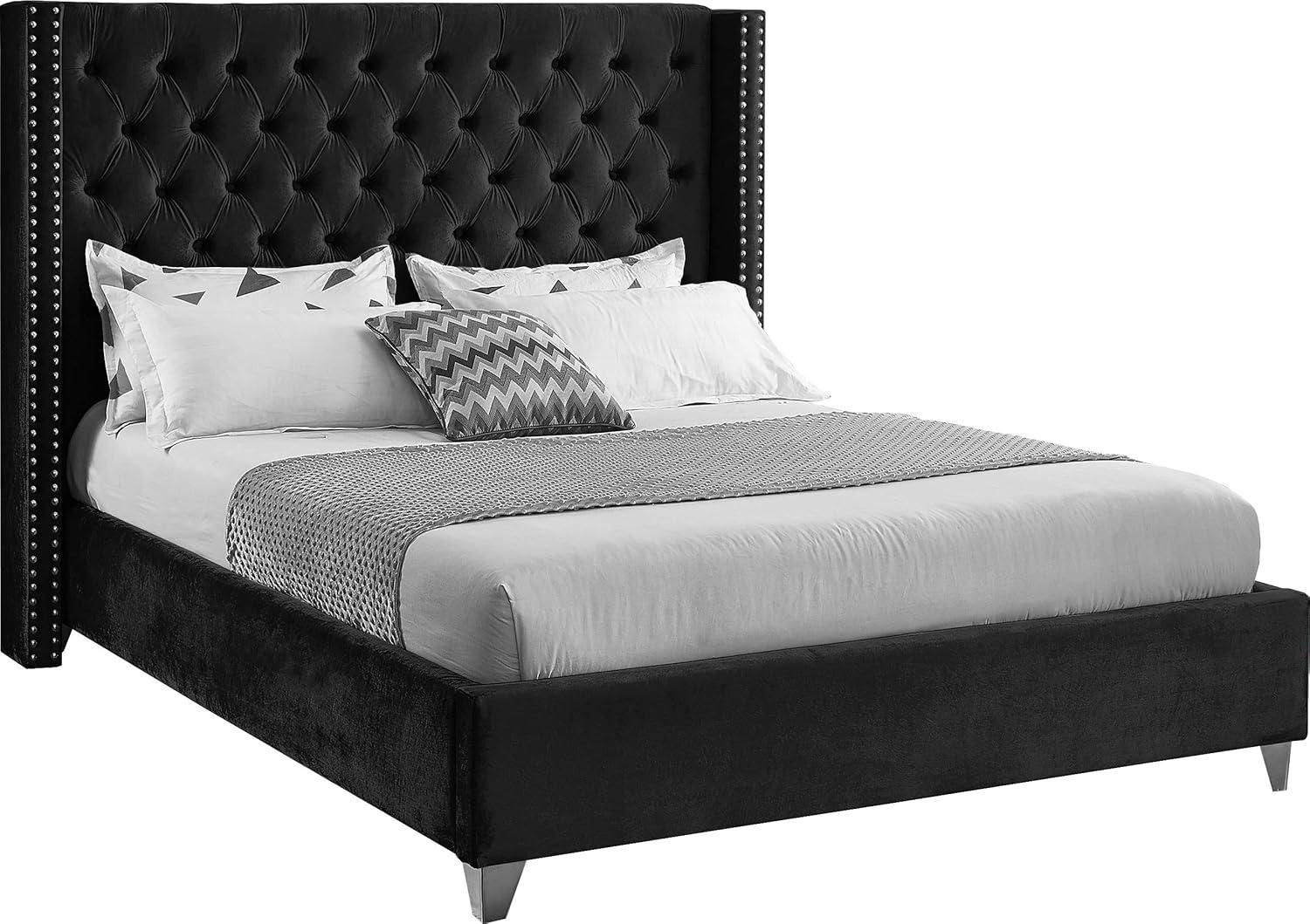 Aiden Black Velvet Queen Bed-Color:Black Velvet,Style:Contemporary