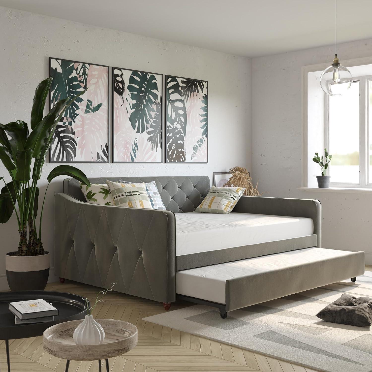 Vintage Upholstered Daybed with Trundle