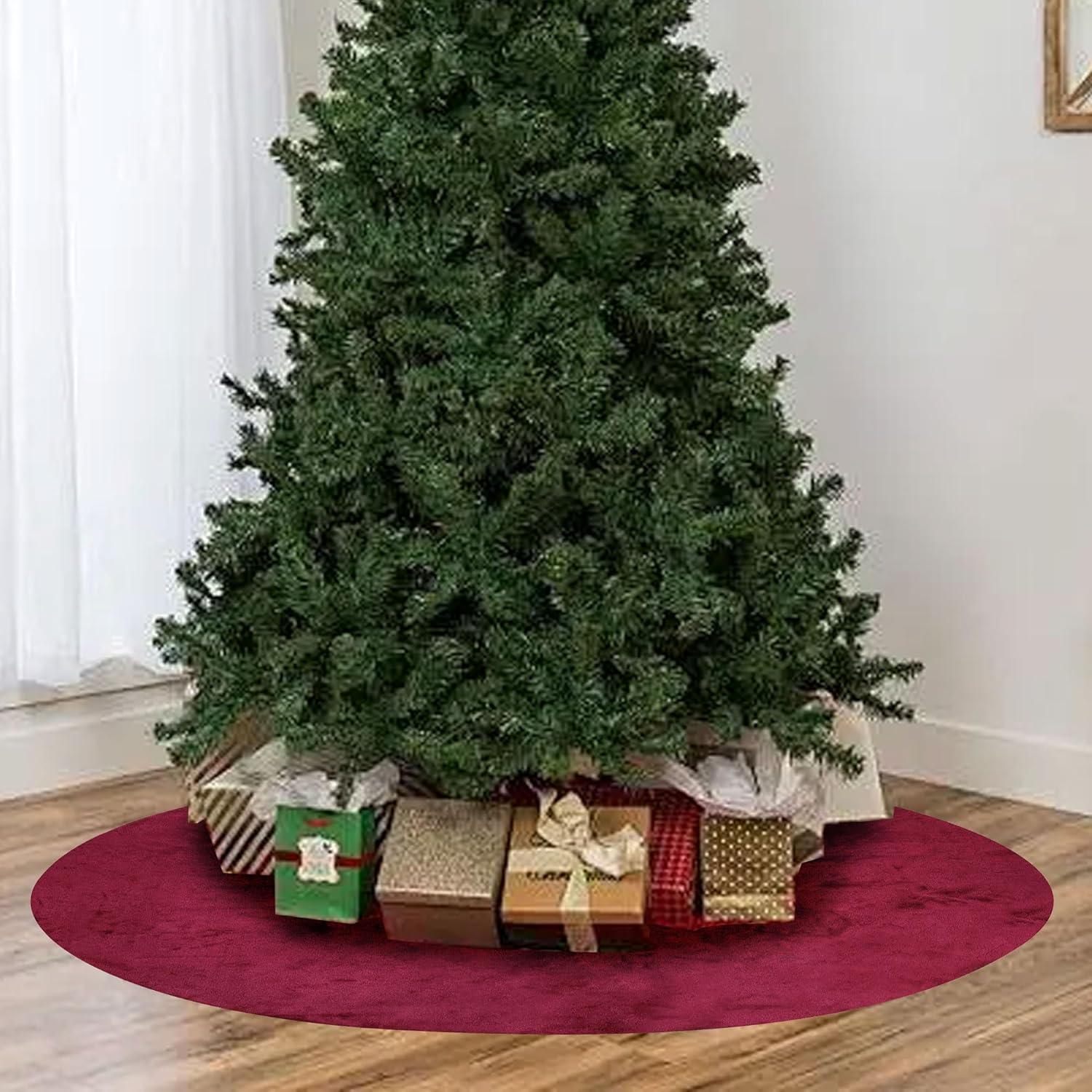 Zonao Christmas Knitted Tree Skirt Red Knitted Christmas Tree Skirt Ornaments