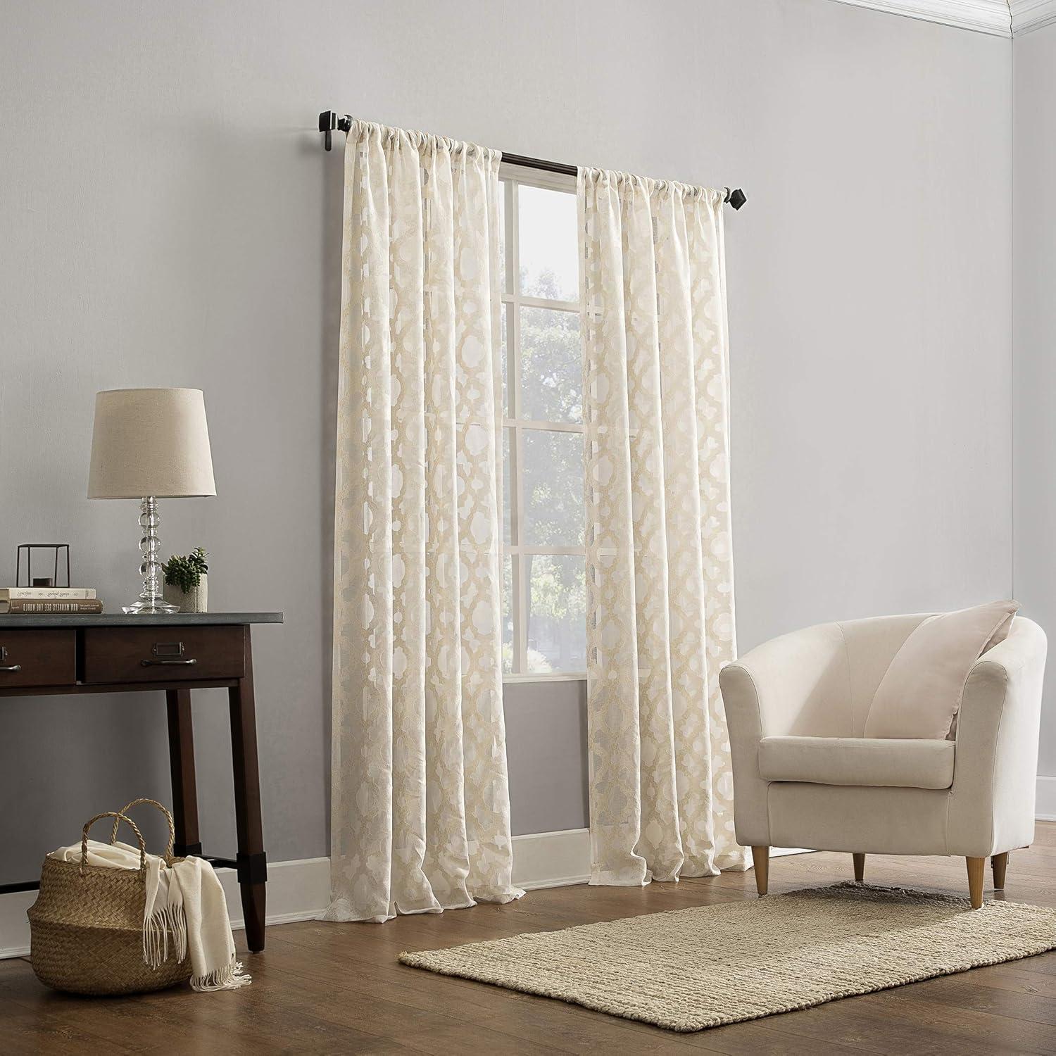 No. 918 Sheer Yvette Trellis Jacquard Rod Pocket Curtain Panel