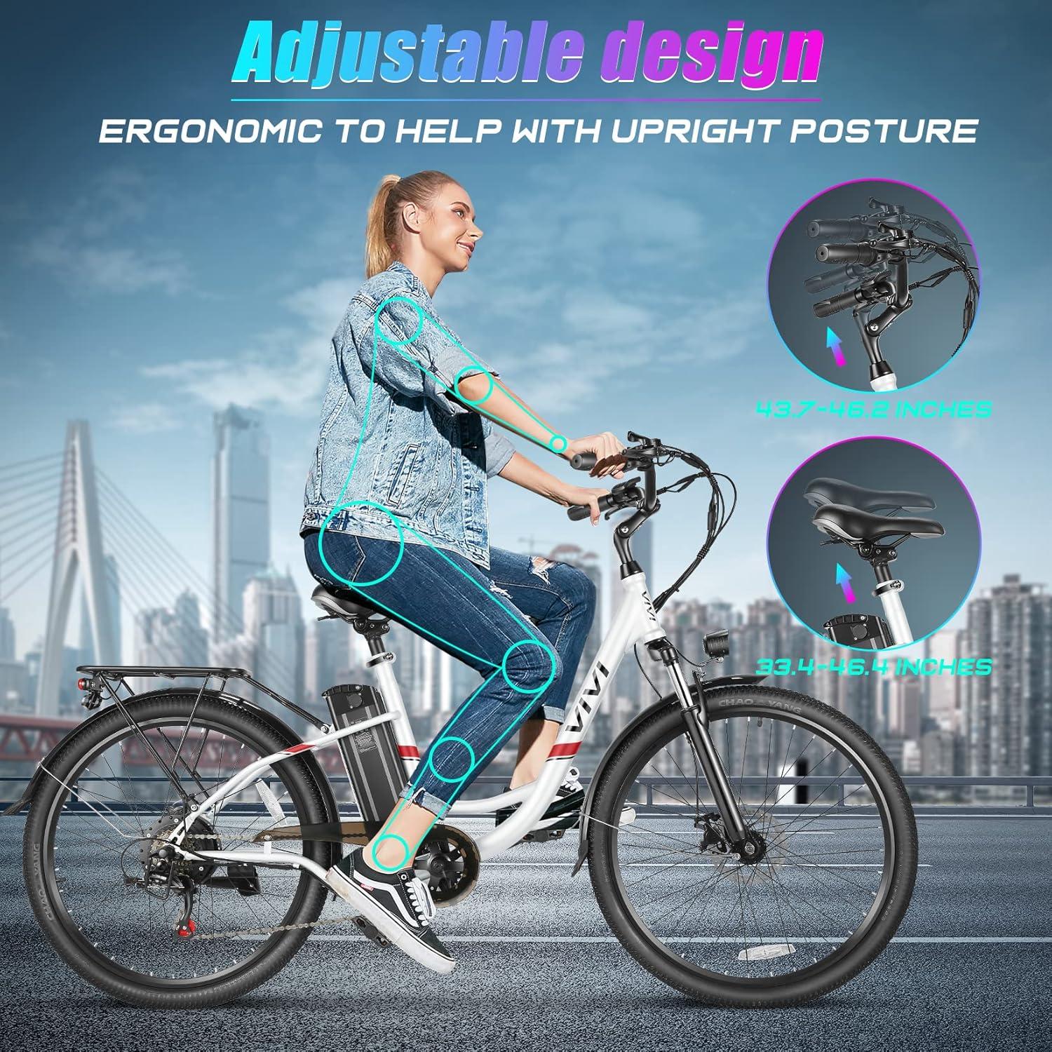 Vivi Electric Bike for Adults 26" Electric Cruiser Bike 48V 500W Step-Through Electric Bike 19.8MPH City Commuter Electric Bike with Cruise Control, UL2849 Certified