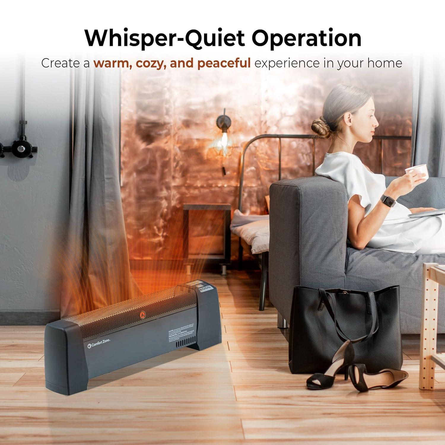 Comfort Zone Digital Baseboard Space Heater with Thermostat, Black
