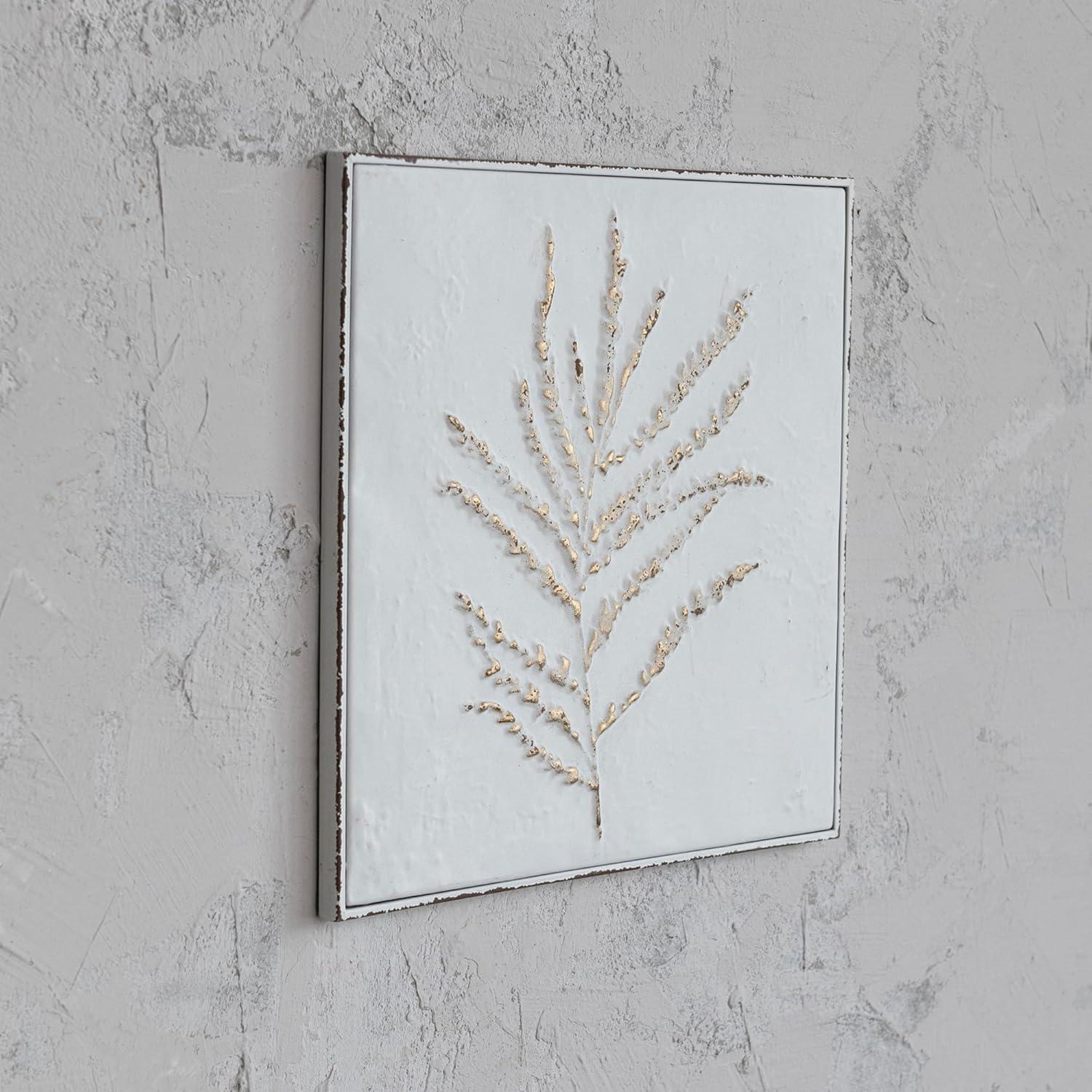 15-Inch Distressed White and Gold Metal Botanical Wall Sculpture