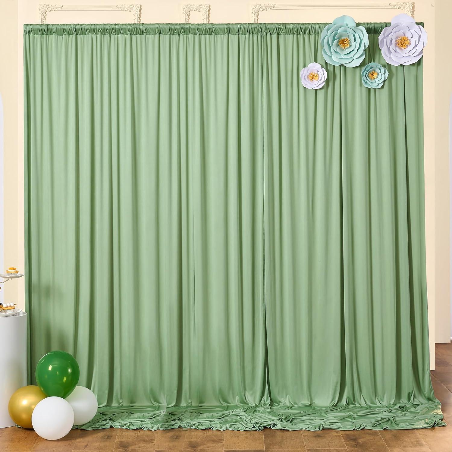10x8ft Wrinkle Free Sage Green Backdrop Curtains for Parties, Polyester Photo Backdrop Drapes for Wedding Birthday Party Photography Background Curtains Decoration