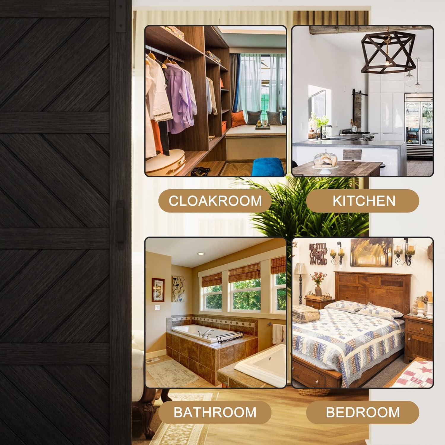 Sliding Barn Door 48”x84”, Black Barn Door with Modern Paneled Wave Design, Complete Barn Door Set, Waterproof PVC Surface, Assembly Required for Bedroom, Living Room, Closet, or Bathroom