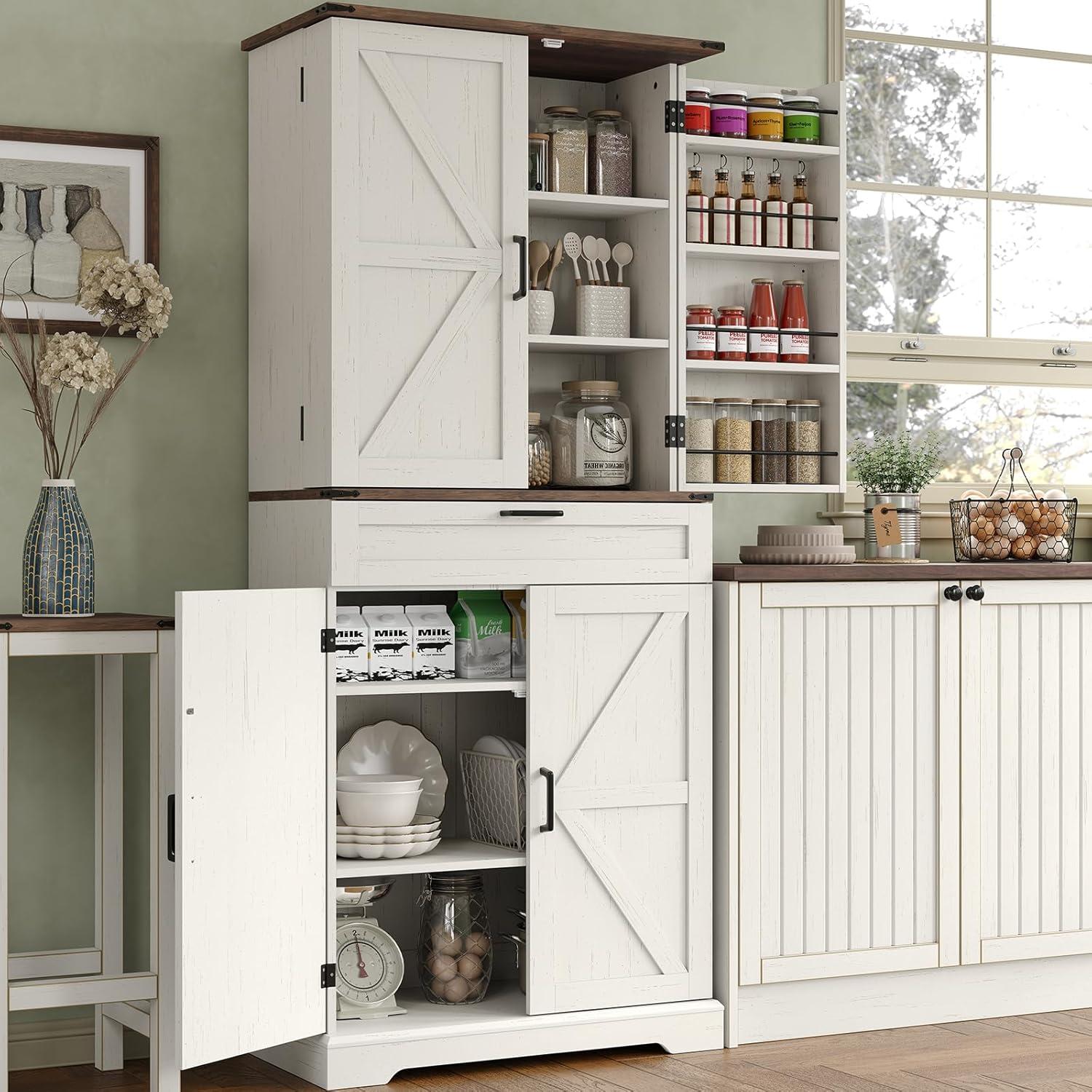 72'' Kitchen Storage Pantry Cabinet, Tall Deajah With 8 Door Shelves, 2 Cabinets And 1 Drawer, Freestanding Cupboard For Kitchen, Dining Room, Bathroom, Laundry