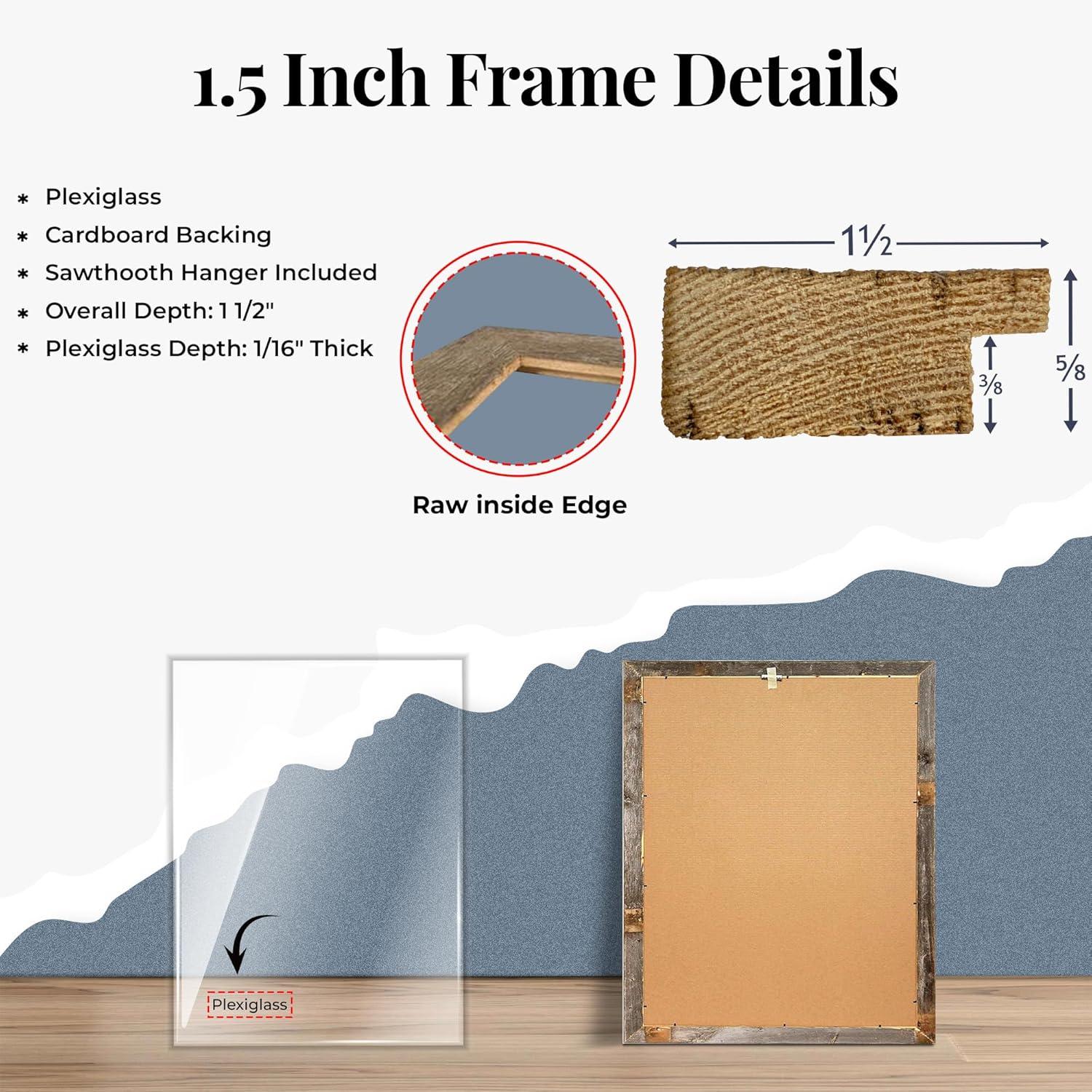 Rustic Farmhouse 20" x 24" Weathered Gray Reclaimed Wood Picture Frame (1.50" Molding)