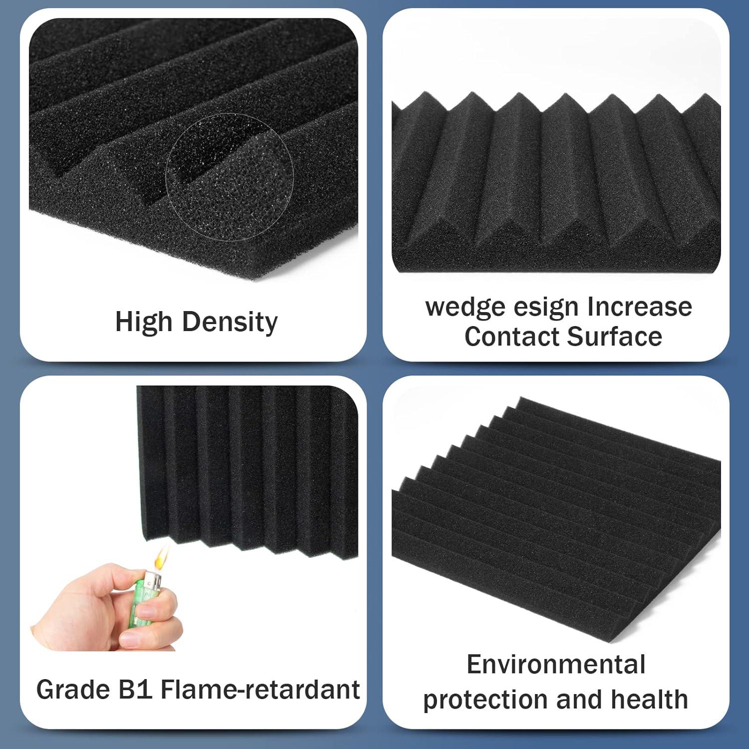 52-Pack Black Acoustic Foam Panels with Adhesive Tape