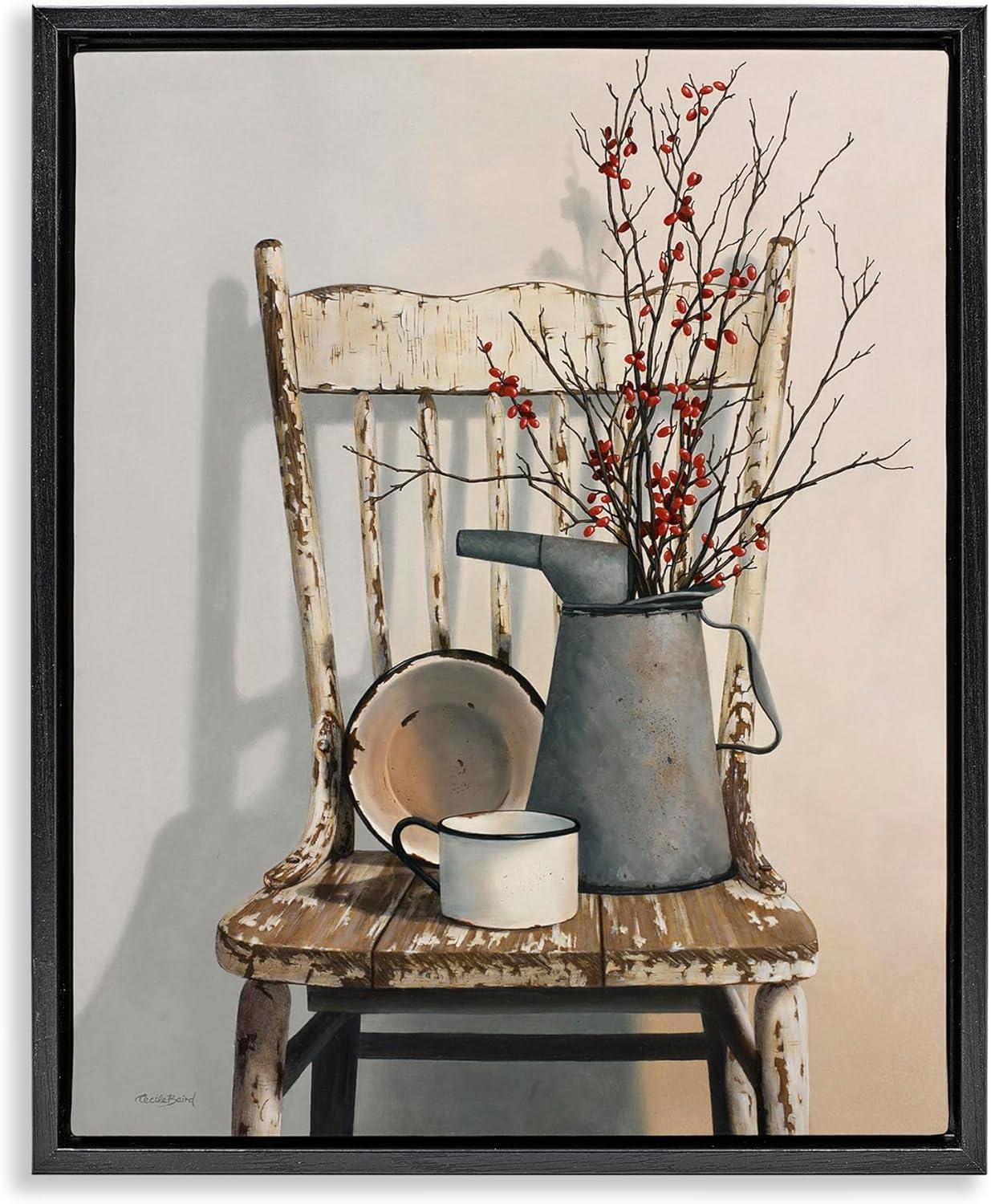 Stupell Industries Vintage Rustic Things Neutral Painting Black Floater Framed Canvas Wall Art, 24 x 30