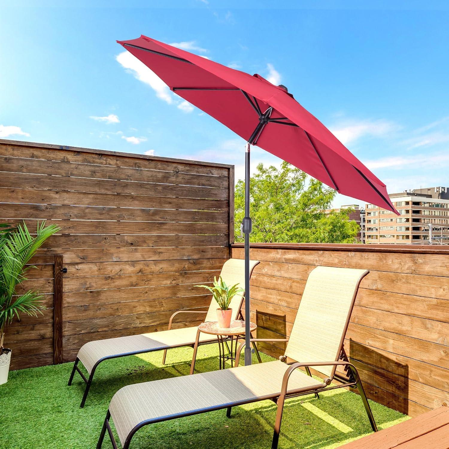 9 Ft Patio Umbrella with Crank System and Tilting Feature - UV Resistant Polyester Fabric - Red