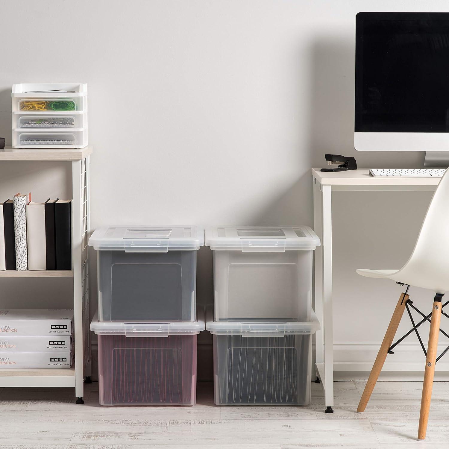 IRIS USA 35 Qt. 4Pack File Box File Organizer Plastic File Box for Letter/Legal File, BPA-Free Plastic Storage Bin Tote Organizer, Clear