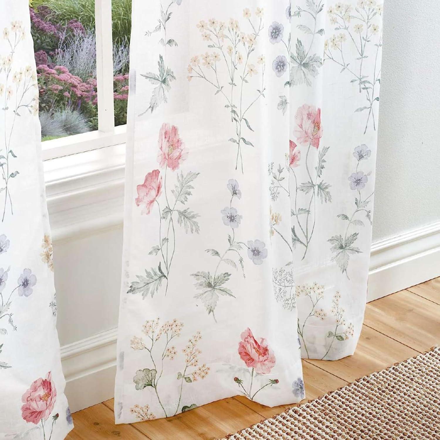 Floral Semi-Sheer Rod Pocket 84" Window Curtain Panel