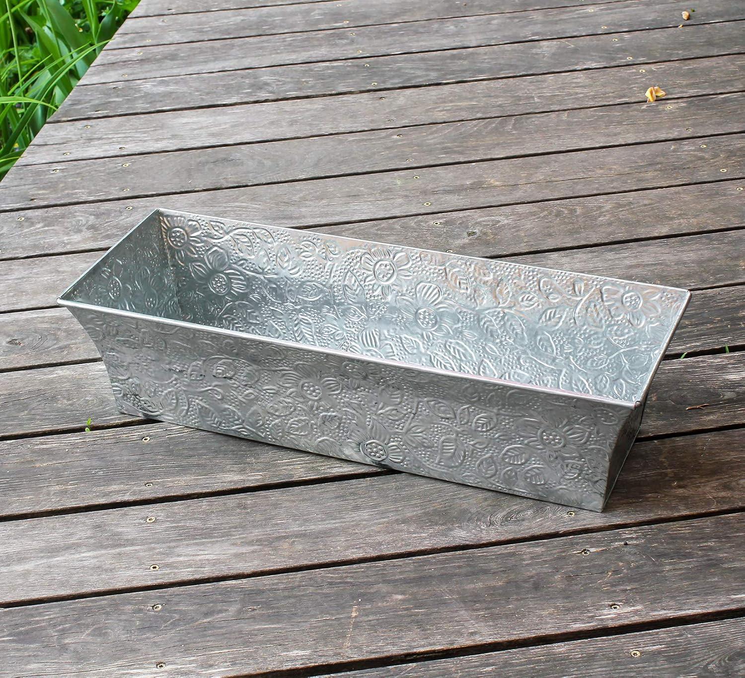 Rectangular Embossed Floral Pattern Planter Box - ACHLA Designs: Galvanized Steel, Drain Holes, Wall-Mountable