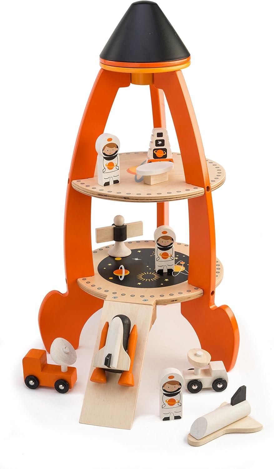 Cosmic Rocket Wooden Playset with Astronauts and Space Shuttles