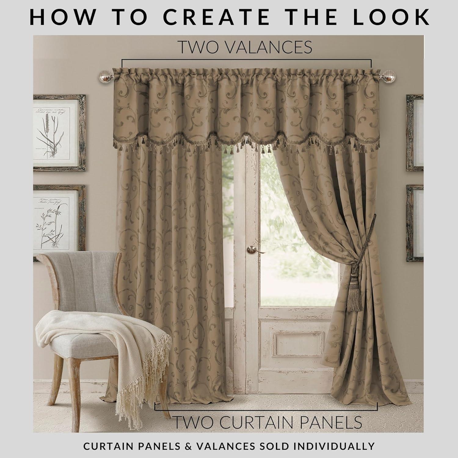 Mia Jacquard Scroll Blackout Window Curtain Panel - 52" x 95" - Taupe - Elrene Home Fashions