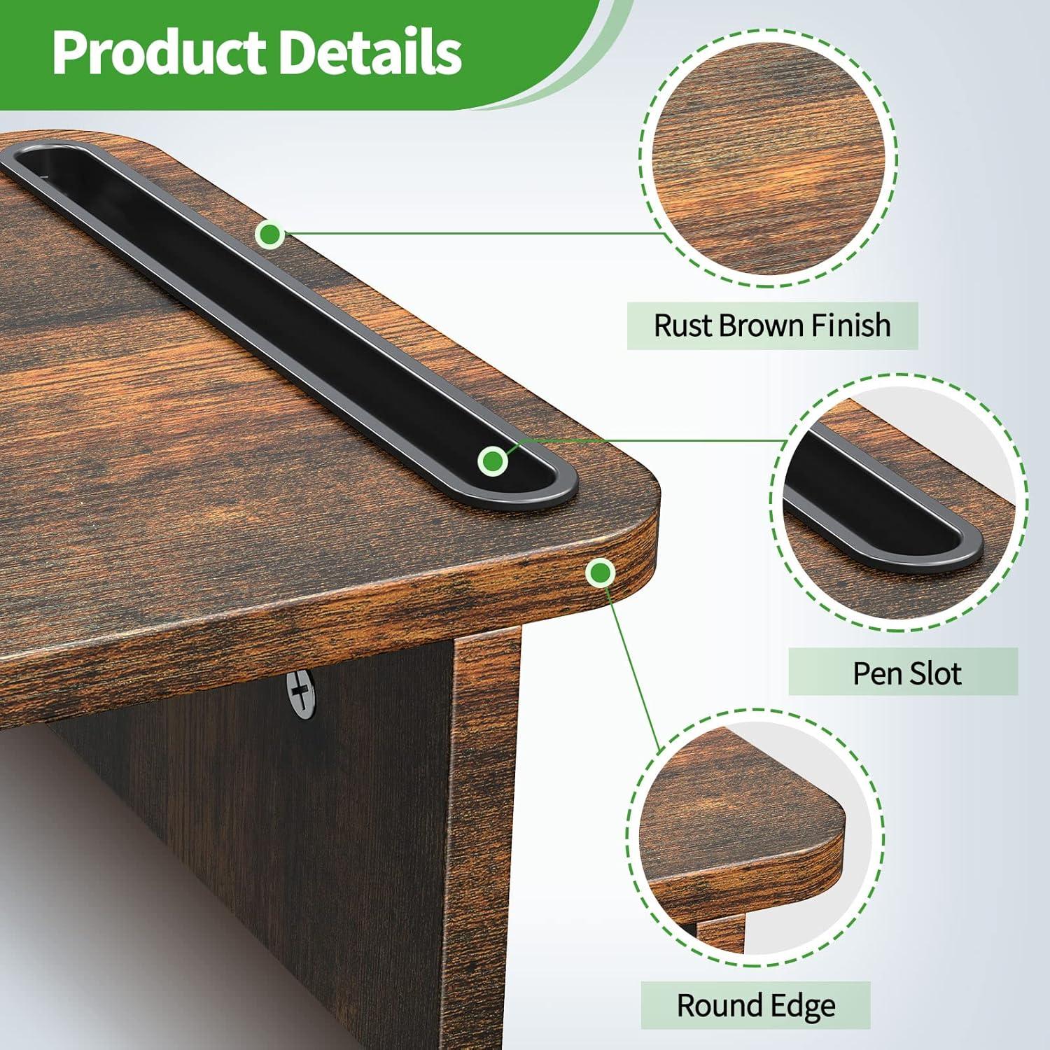 Rust Brown Large Adjustable Wood Dual Monitor Stand Riser