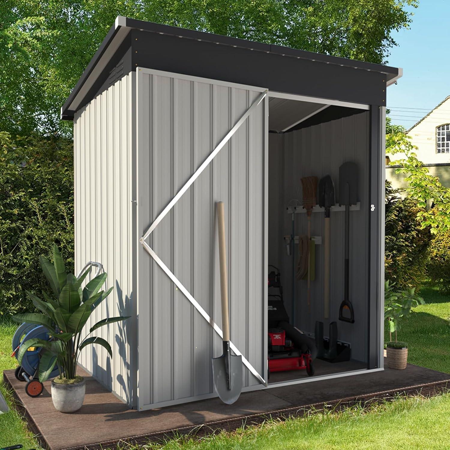 AECOJOY 5' x 3' Outdoor Storage Shed, Small Metal Shed with Lockable Door, Utility and Tool Storage for Garden, Backyard, Patio, Outside use in White