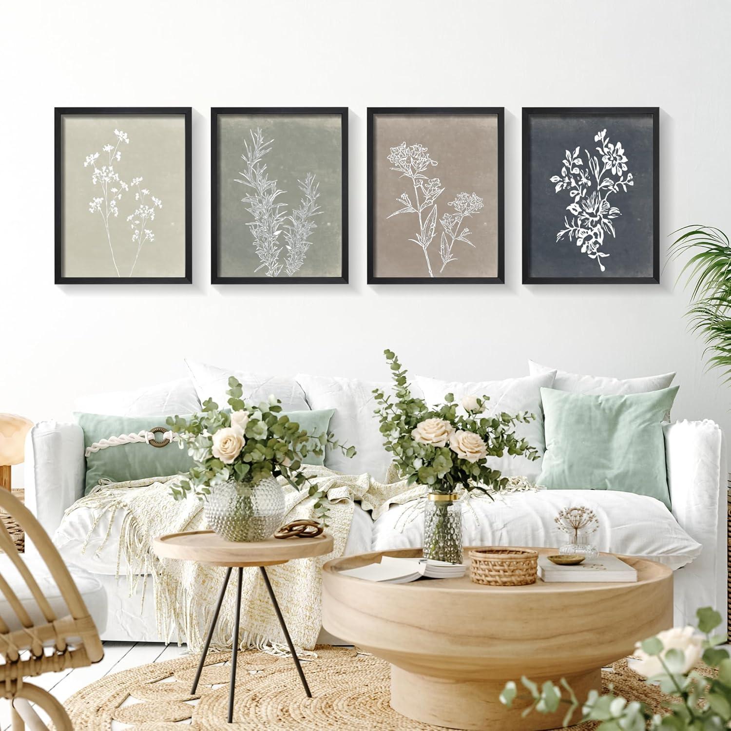 Haus and Hues Floral Wall Art - Set of 4 Plant Posters for Wall Vintage, Botanical Prints, Flower Pictures for Room Aesthetic, Vintage Art Prints, Flower Wall Art (11x14, Unframed)
