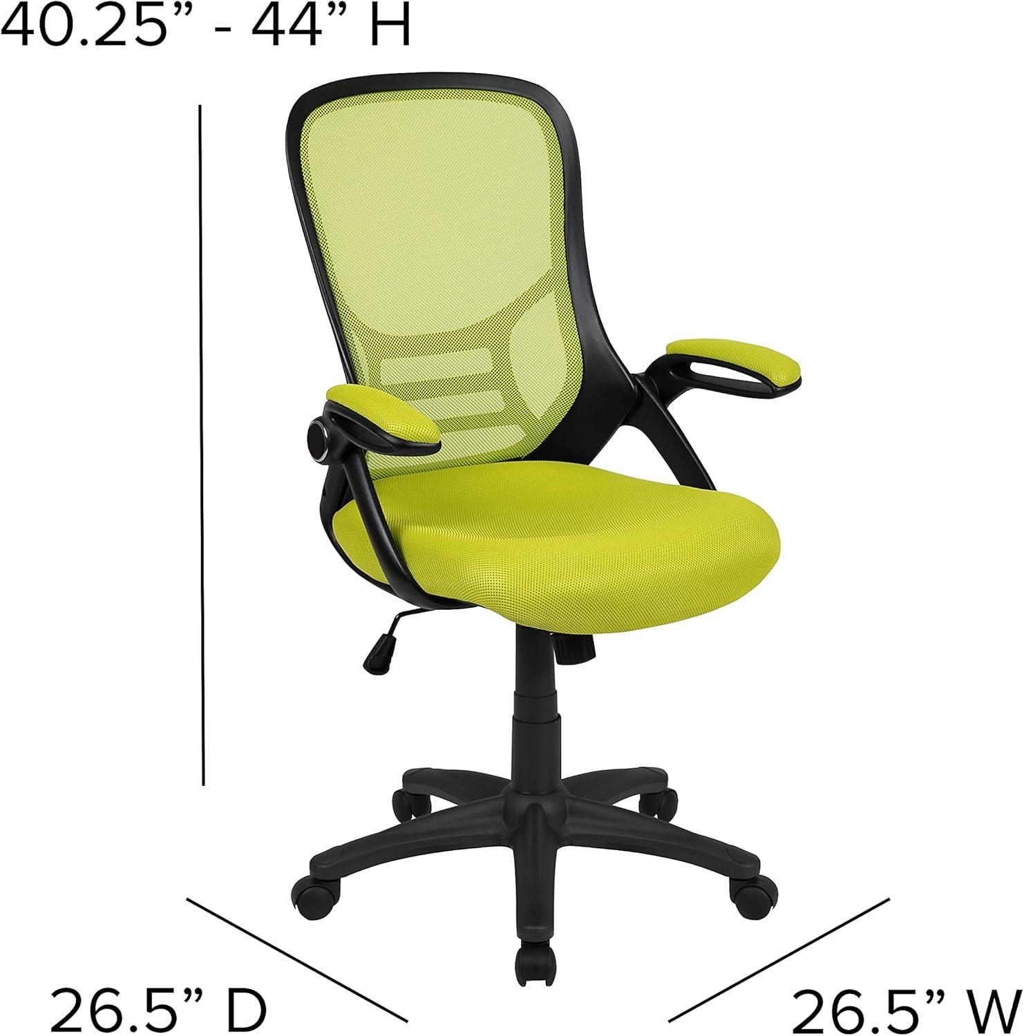 Flash Furniture High Back Green Mesh Ergonomic Swivel Office Chair with Black Frame and Flip-up Arms