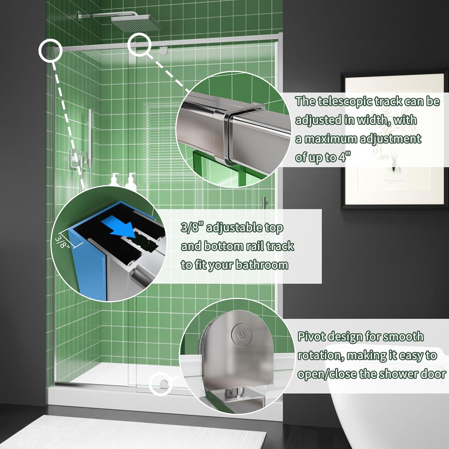 38-42" W x 71" H Piovt Swing Glass Shower Door,Pivot Semi-Frameless Glass Shower Door with 1/4"(6mm) Clear SGCC Tempered Glass,Chrome Finish Shower Doors,Reversible Installation